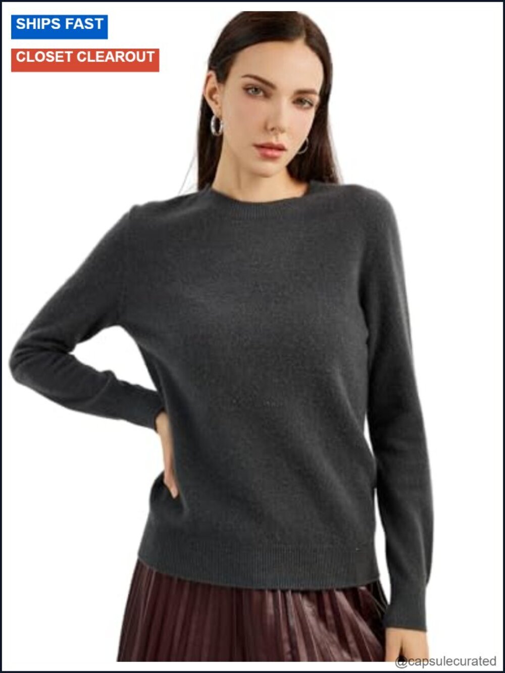 100% Pure Cashmere Crew Neck Long Sleeve Pullover Sweater